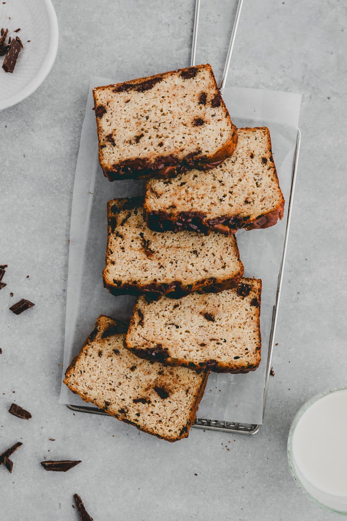 sliced protein banana bread on wire rack