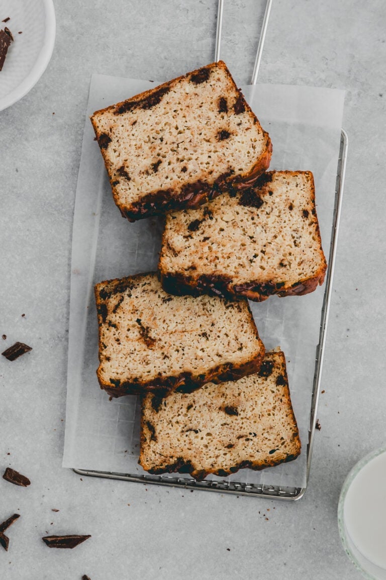 high protein banana bread in slices