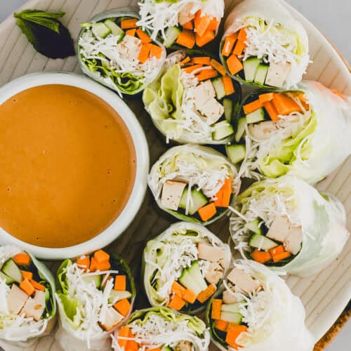 tofu summer rolls with homemade peanut dipping sauce