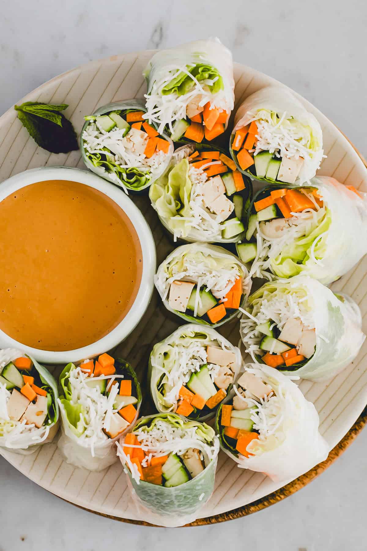 tofu summer rolls with homemade peanut dipping sauce