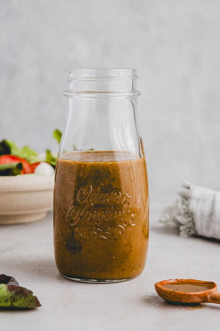 balsamic vinaigrette in a glass bottle