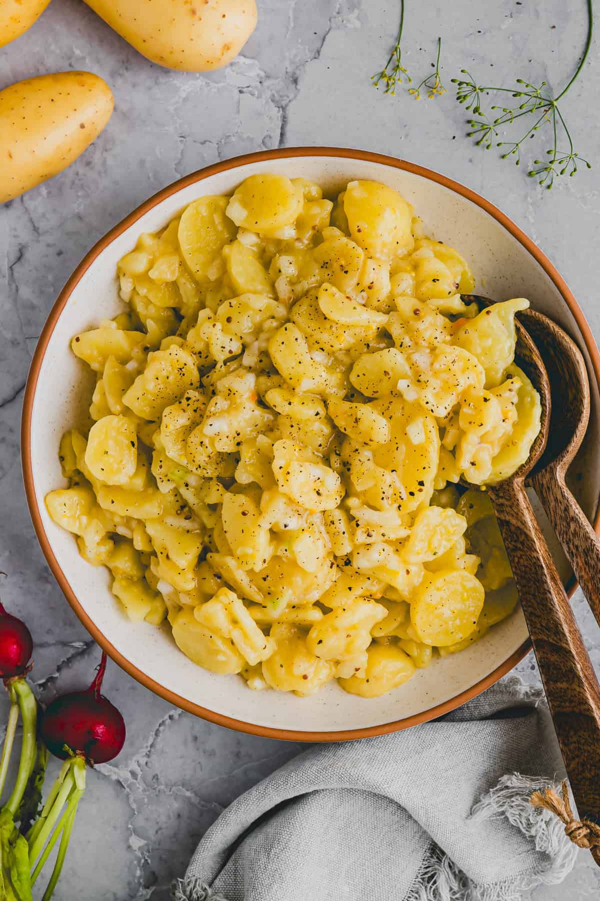 No Mayo Potato Salad in a bowl