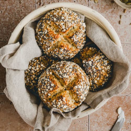 high protein bread rolls in a basket