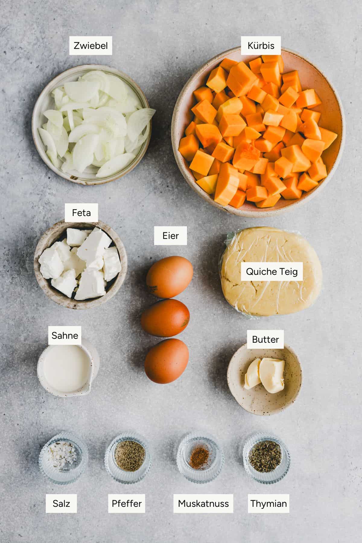 Kürbis Quiche Zutaten