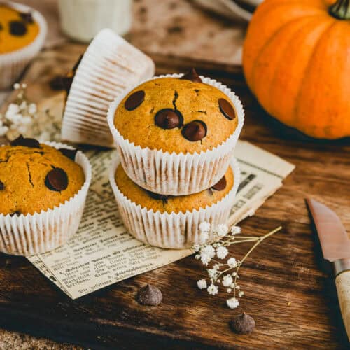 Kürbis Muffins mit schoko-drops in muffins-papierförmchen