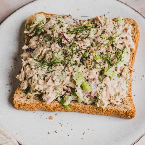Cottage Cheese Tuna Salad served on a toast