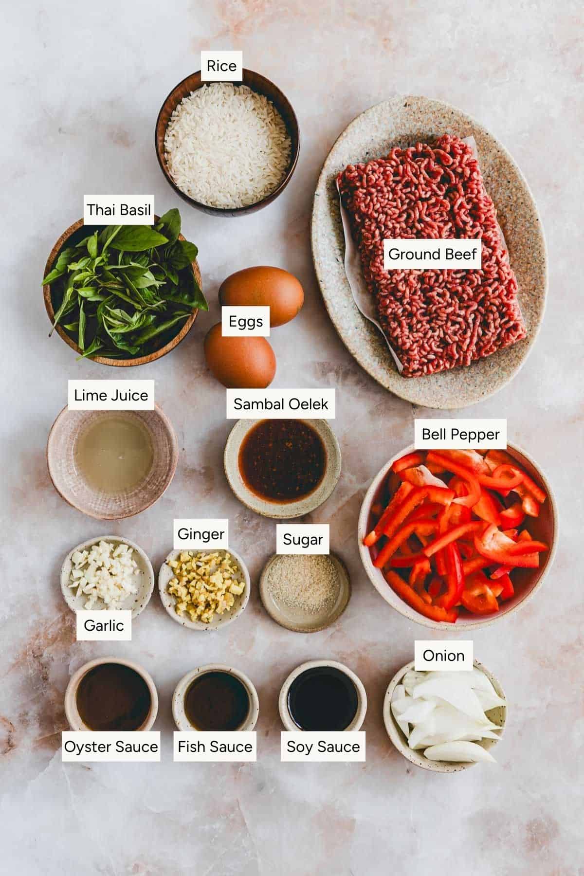 ingredients in little bowls photographed from top