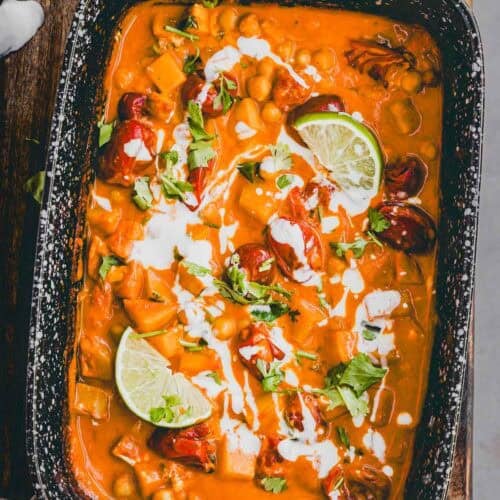 Butternut Squash Chickpea Curry in a baking dish