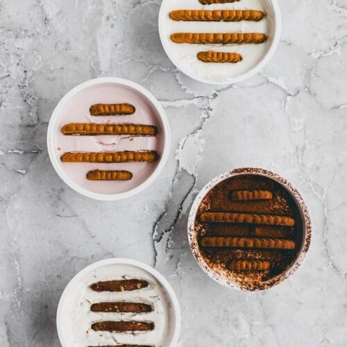 Viraler Japanese Cheesecake in 4 Varianten von oben fotografiert