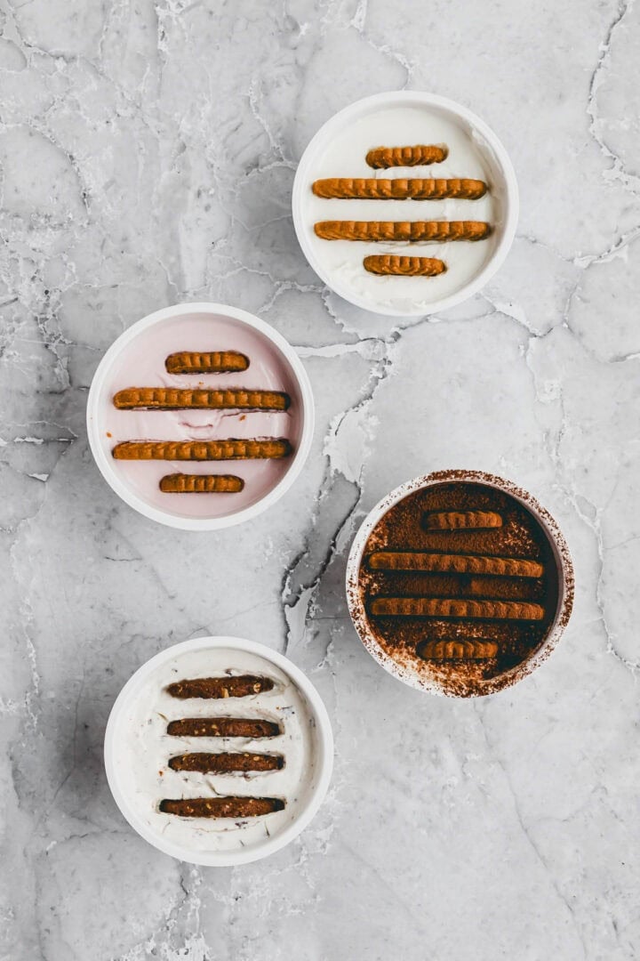 Viraler Japanese Cheesecake in 4 Varianten von oben fotografiert