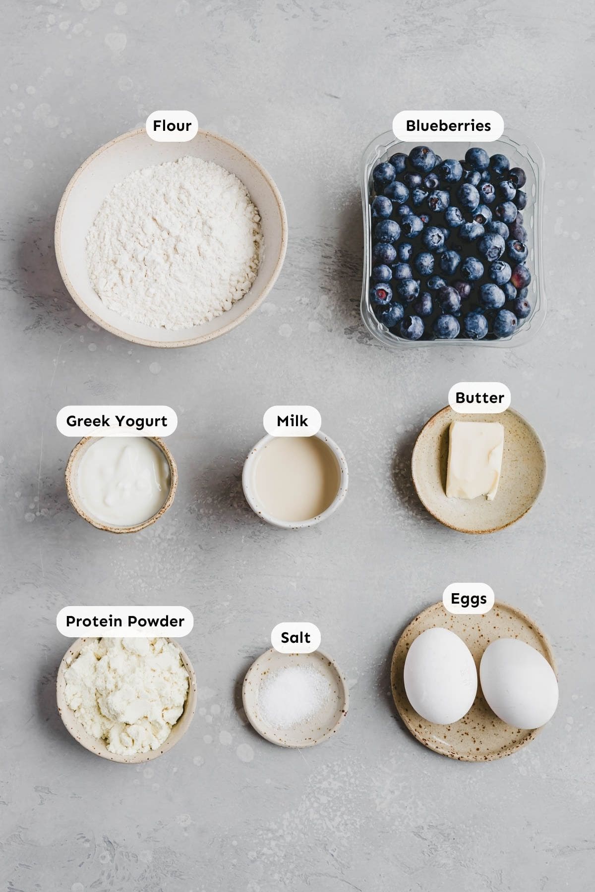 Recipe ingredients filled into small bowls and photographed from above.